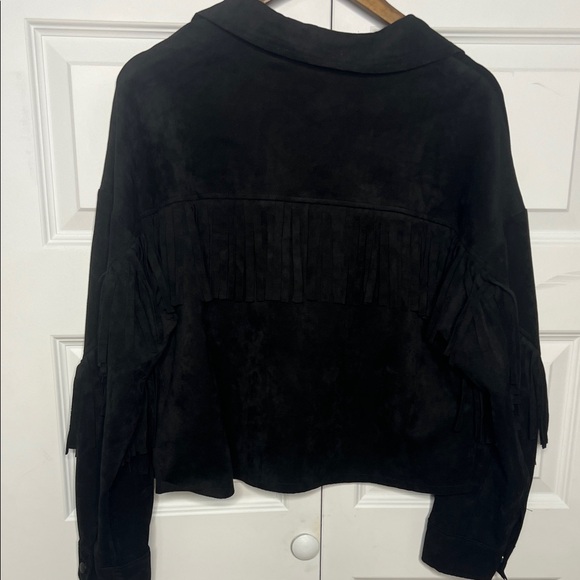 Loveriche Faux Suede Fringe Jacket Black Size Large Western Boho - Picture 6 of 6